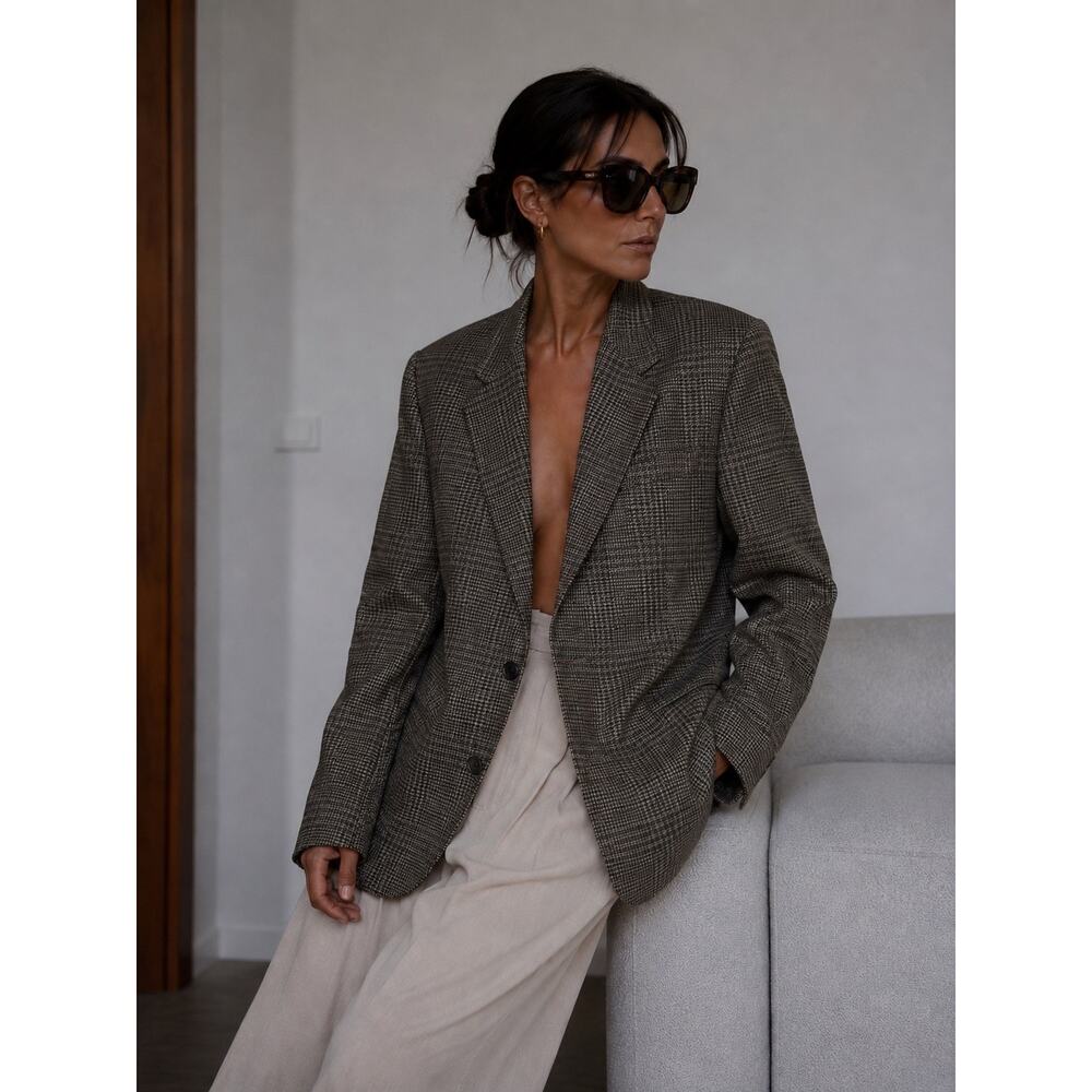Vintage Yves Saint Laurent Oversized Blazer Suit Jacket Wool Tweed Green YSL L